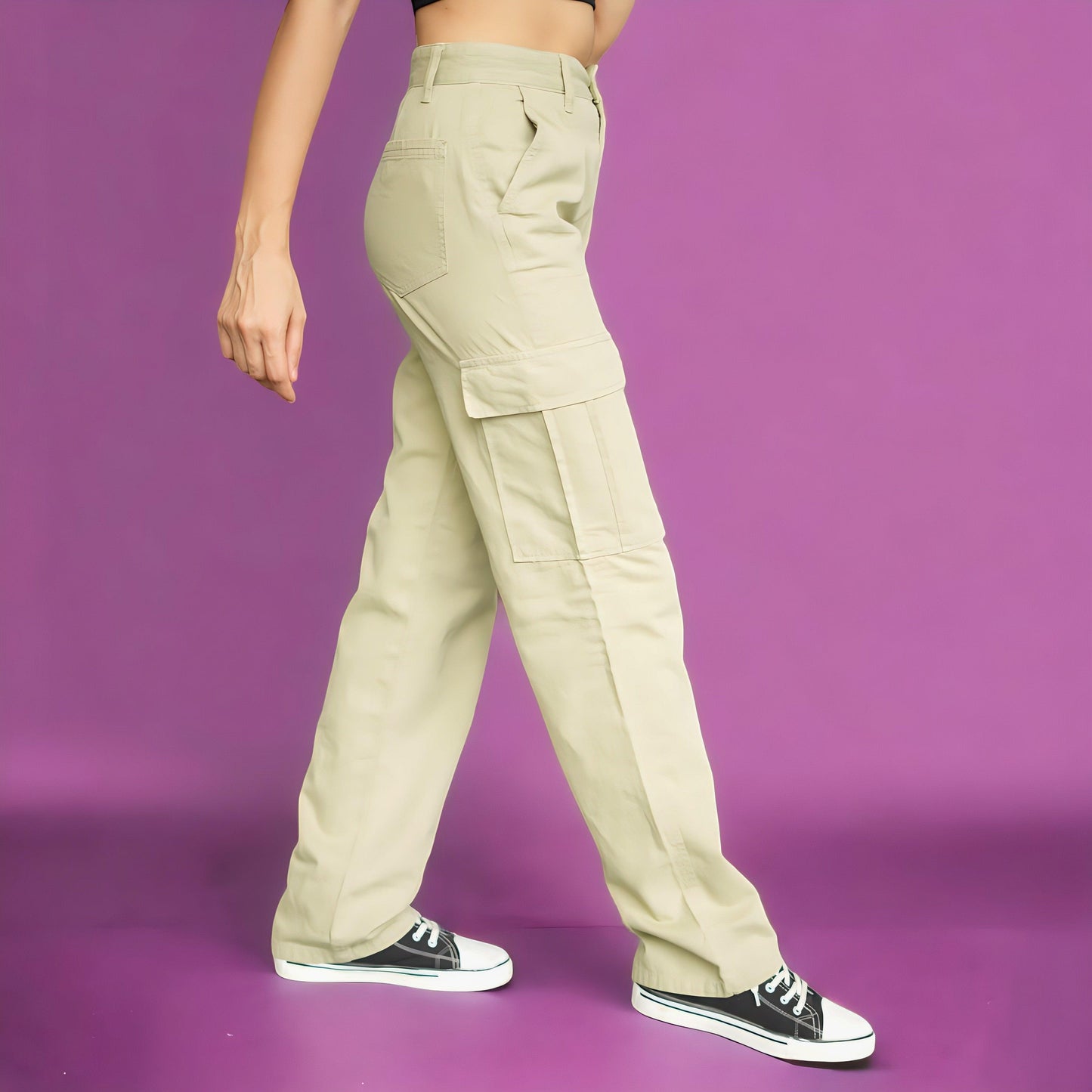 Female Parrot Green Cargo Trousers (6 pockets) - Loopster