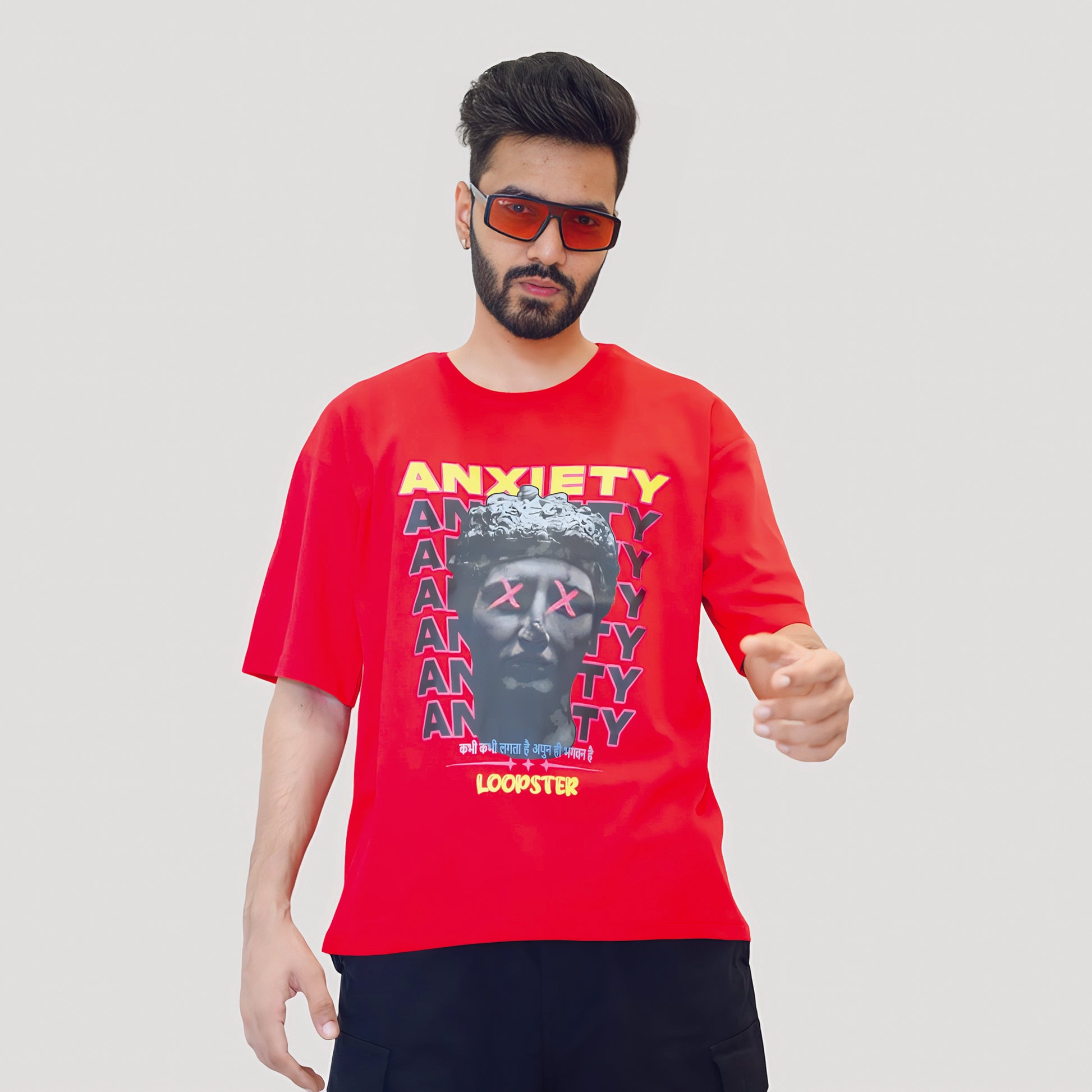 Red Unisex Relaxed Fit Anxiety T-shirt - Loopster