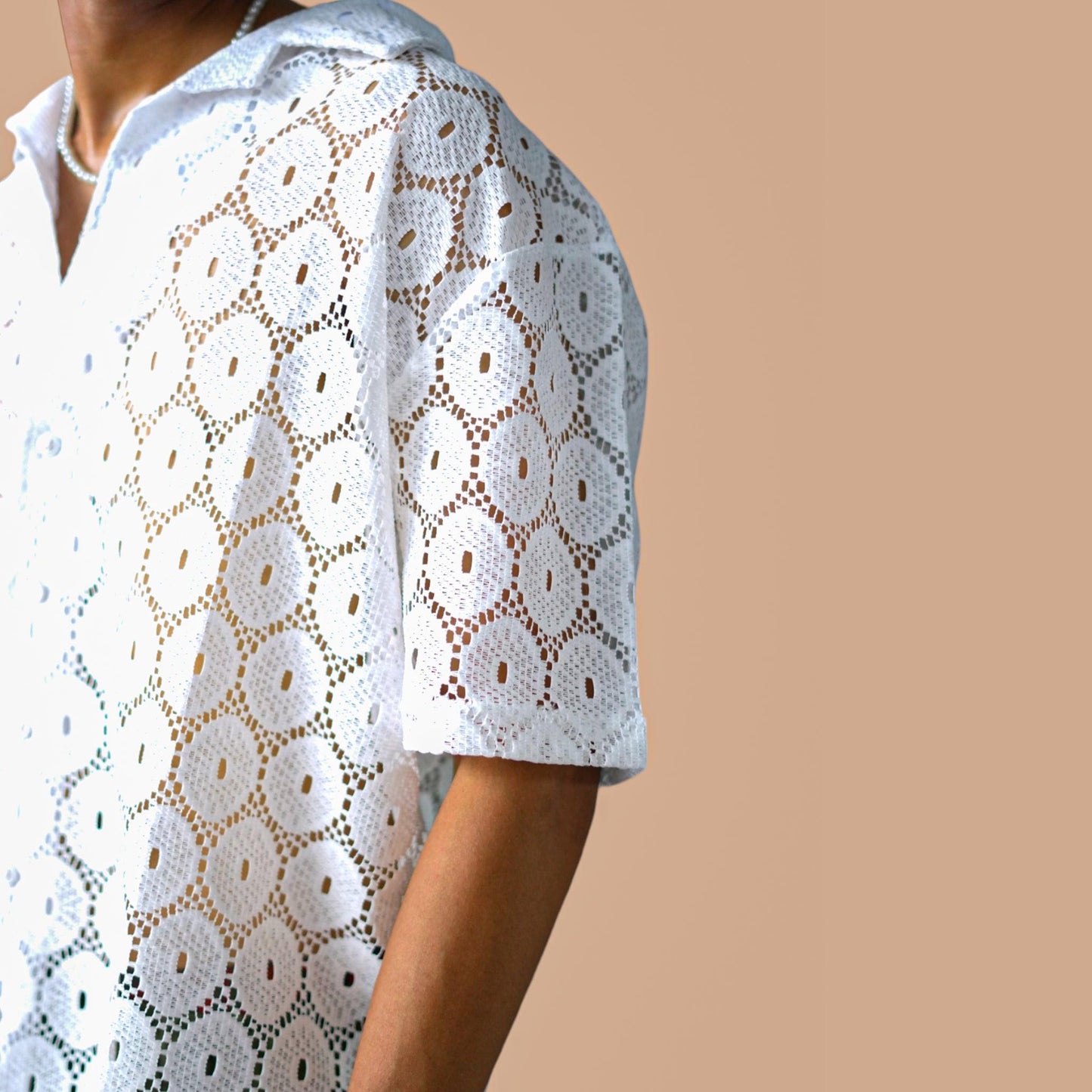 LOOPSTER Men's Crochet Drop Shoulder Half Sleeves Cuban Collar Shirt - Loopster