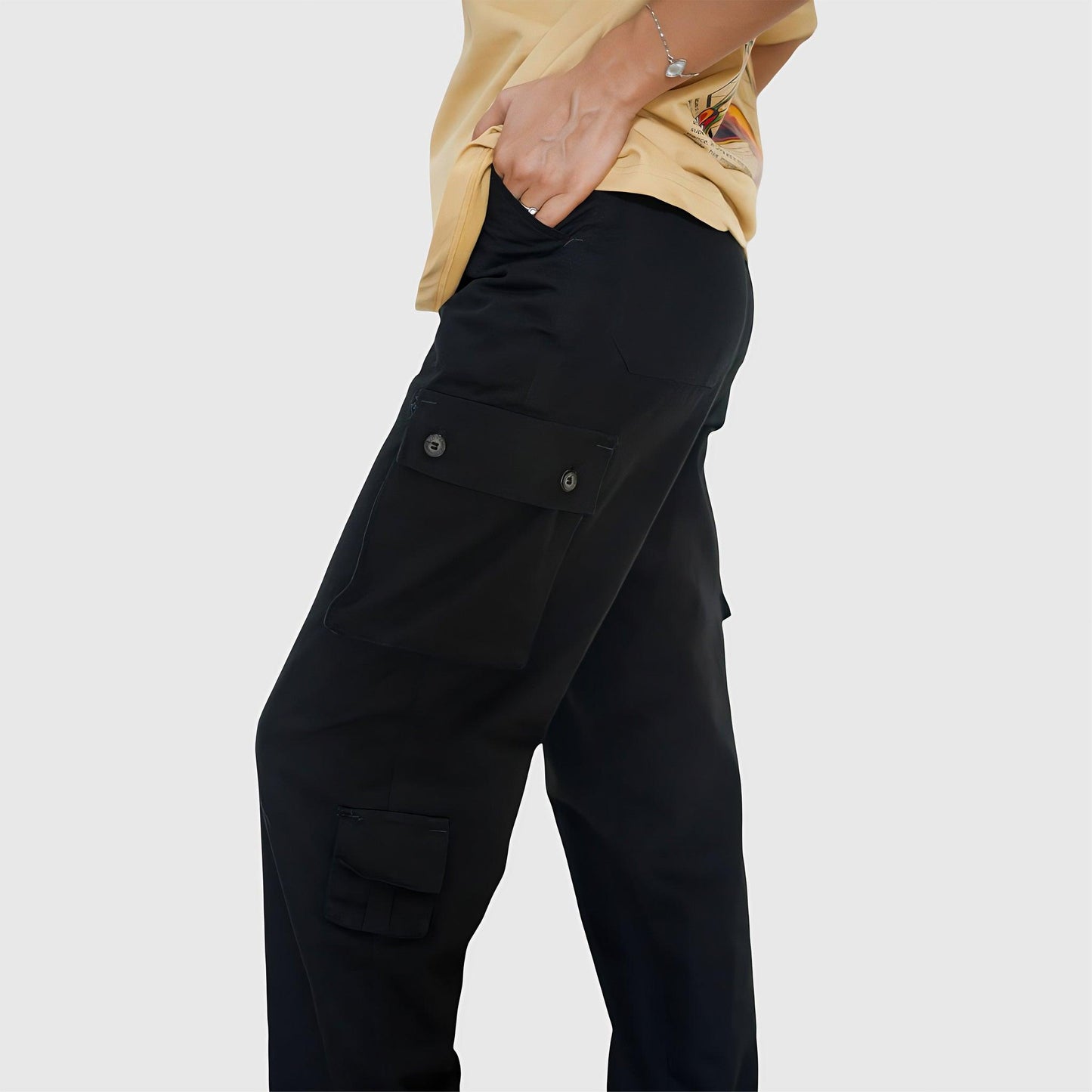 Black Unisex Relaxed Fit Cargo pants 8 pockets - Loopster