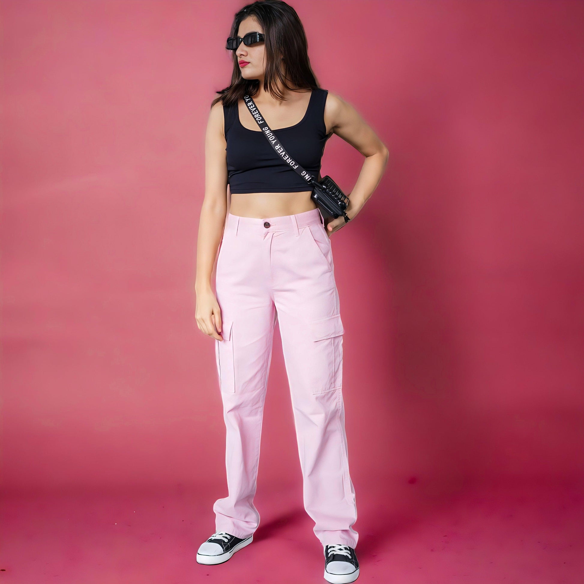 Female Barbie Pink Cargo Trousers (6 pockets) - Loopster