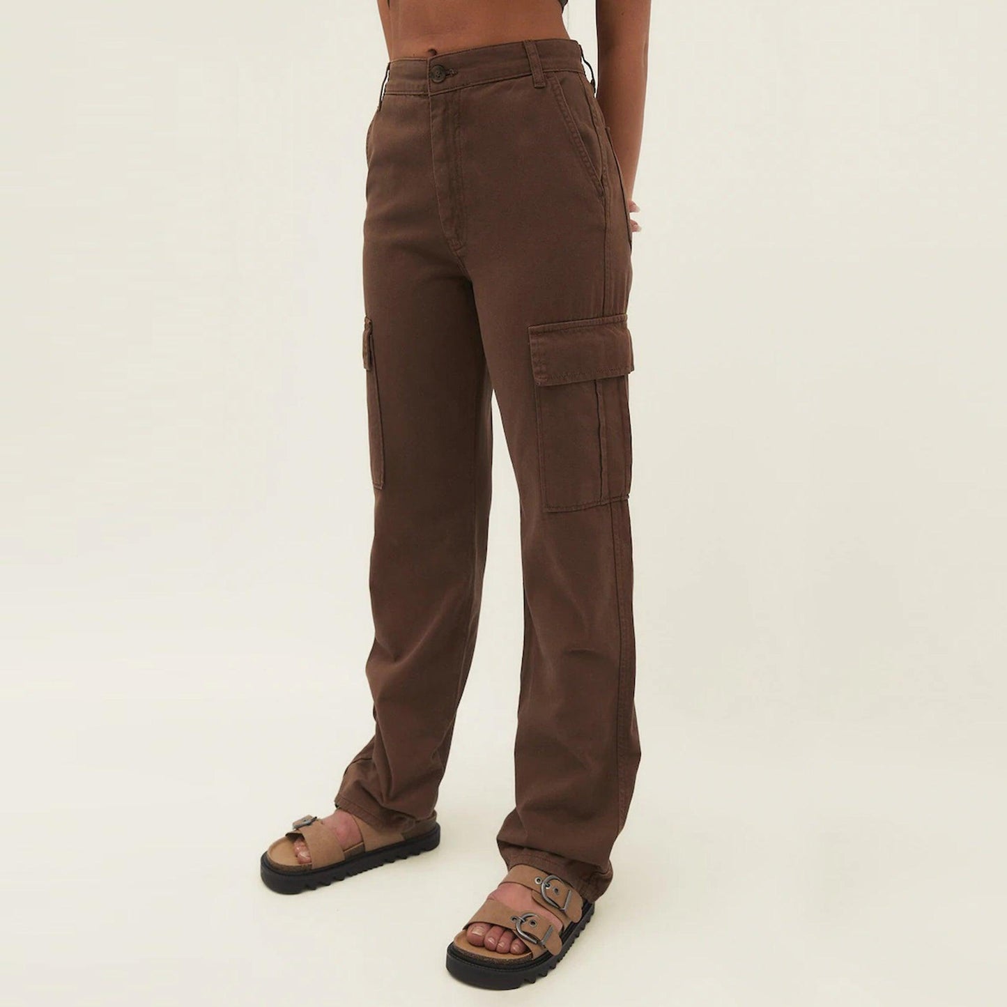 Female Brown Cargo Trousers (6 pockets) - Loopster