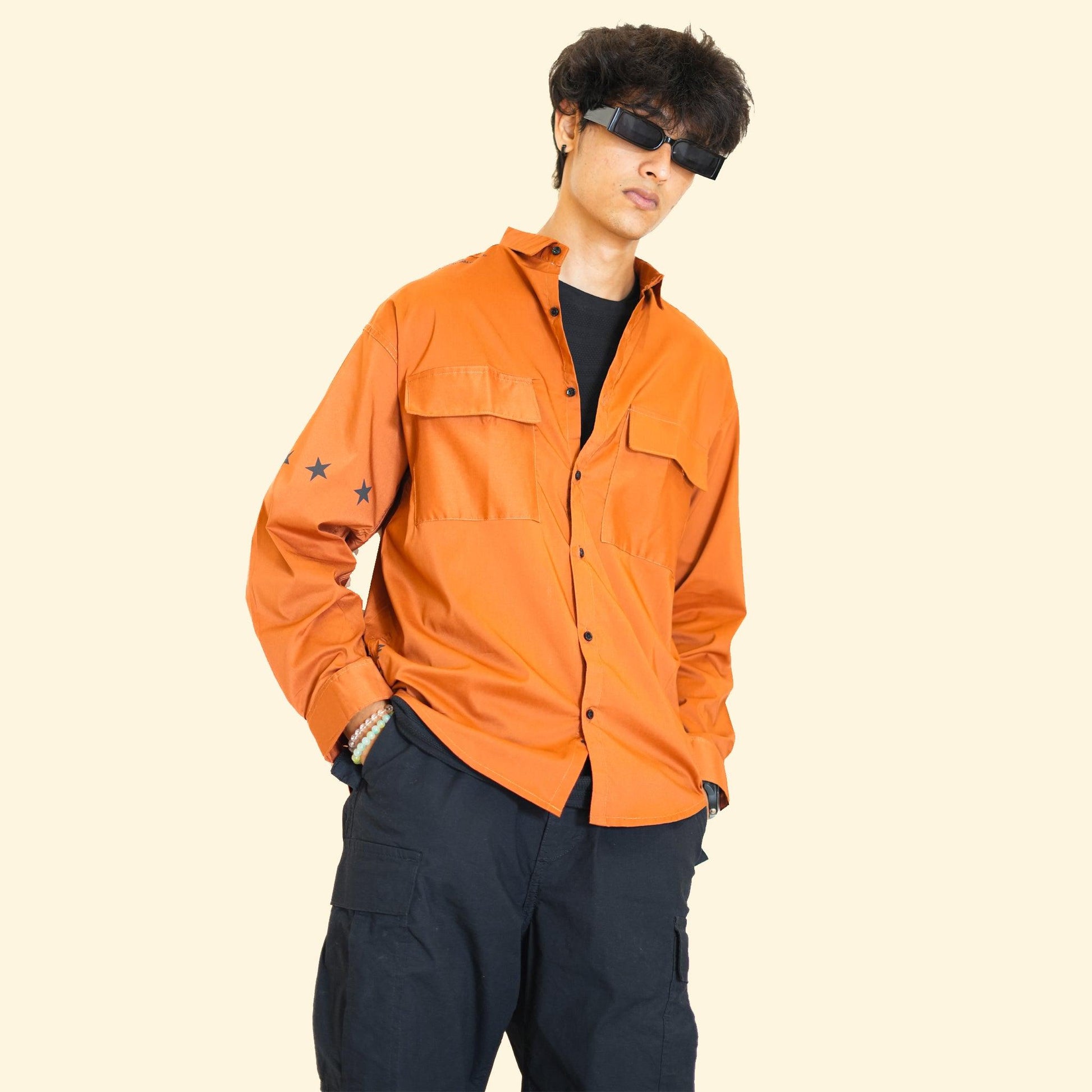 LOOPSTER Men's Cinnamon Brown Baggy Fit-Drop Shoulder Shirt With Double Pocket - Loopster