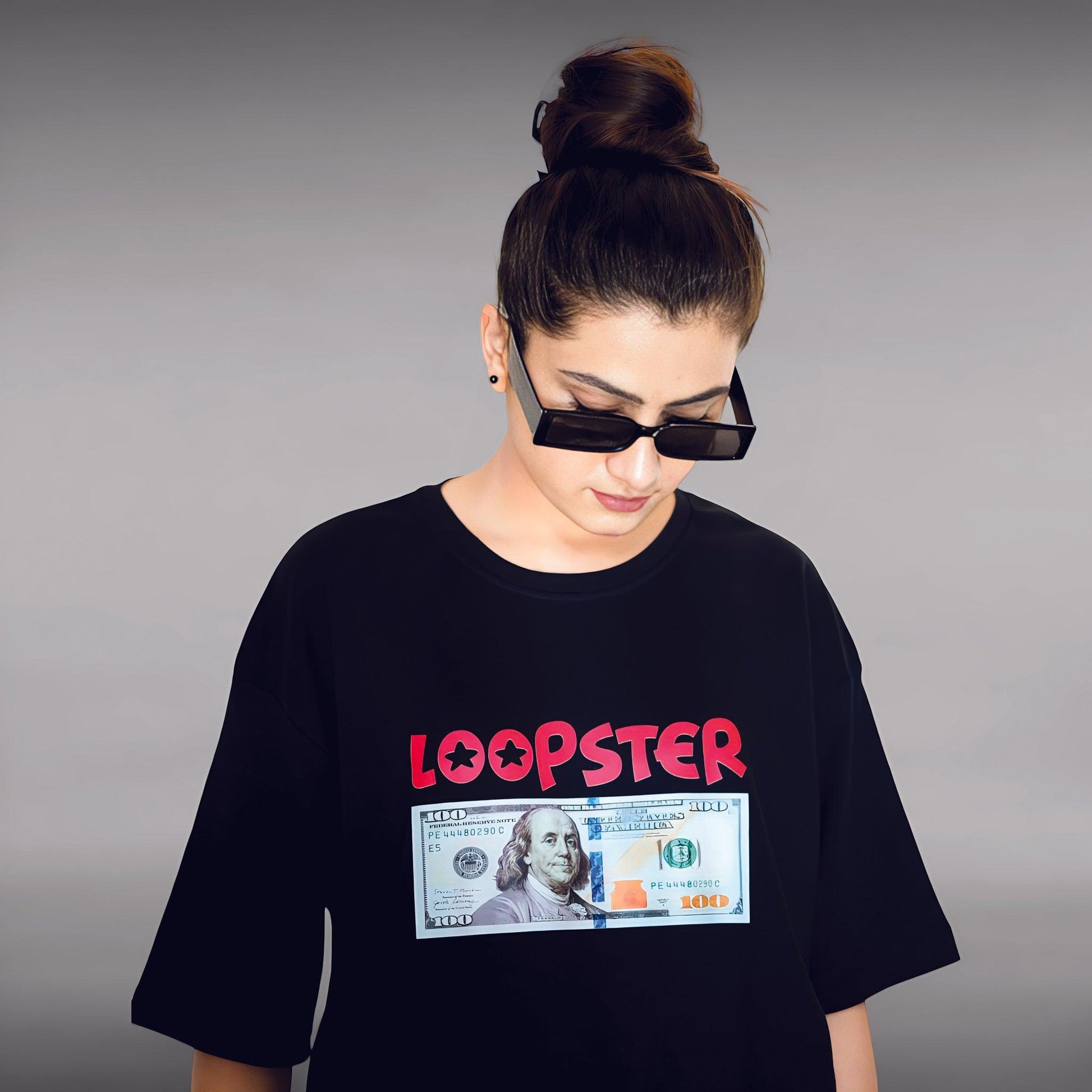 Black Unisex Dollar Printed Relaxed Fit T-shirt - Loopster