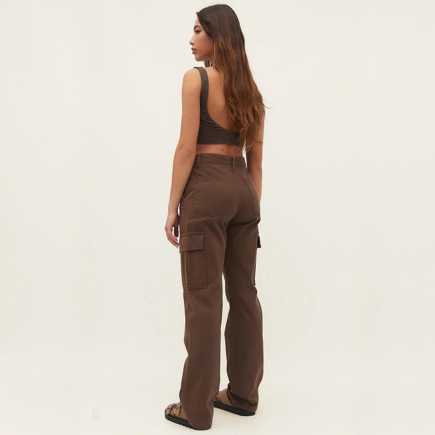 Female Brown Cargo Trousers (6 pockets) - Loopster