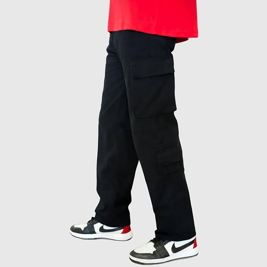 Black Unisex Relaxed Fit Cargo pants 8 pockets - Loopster