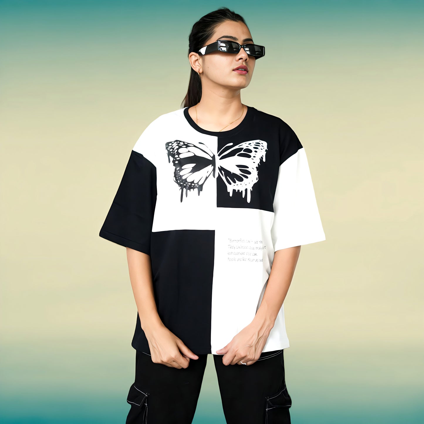 Black & White Premium Butterfly Relaxed Fit T-shirt (230 GSM) - Loopster