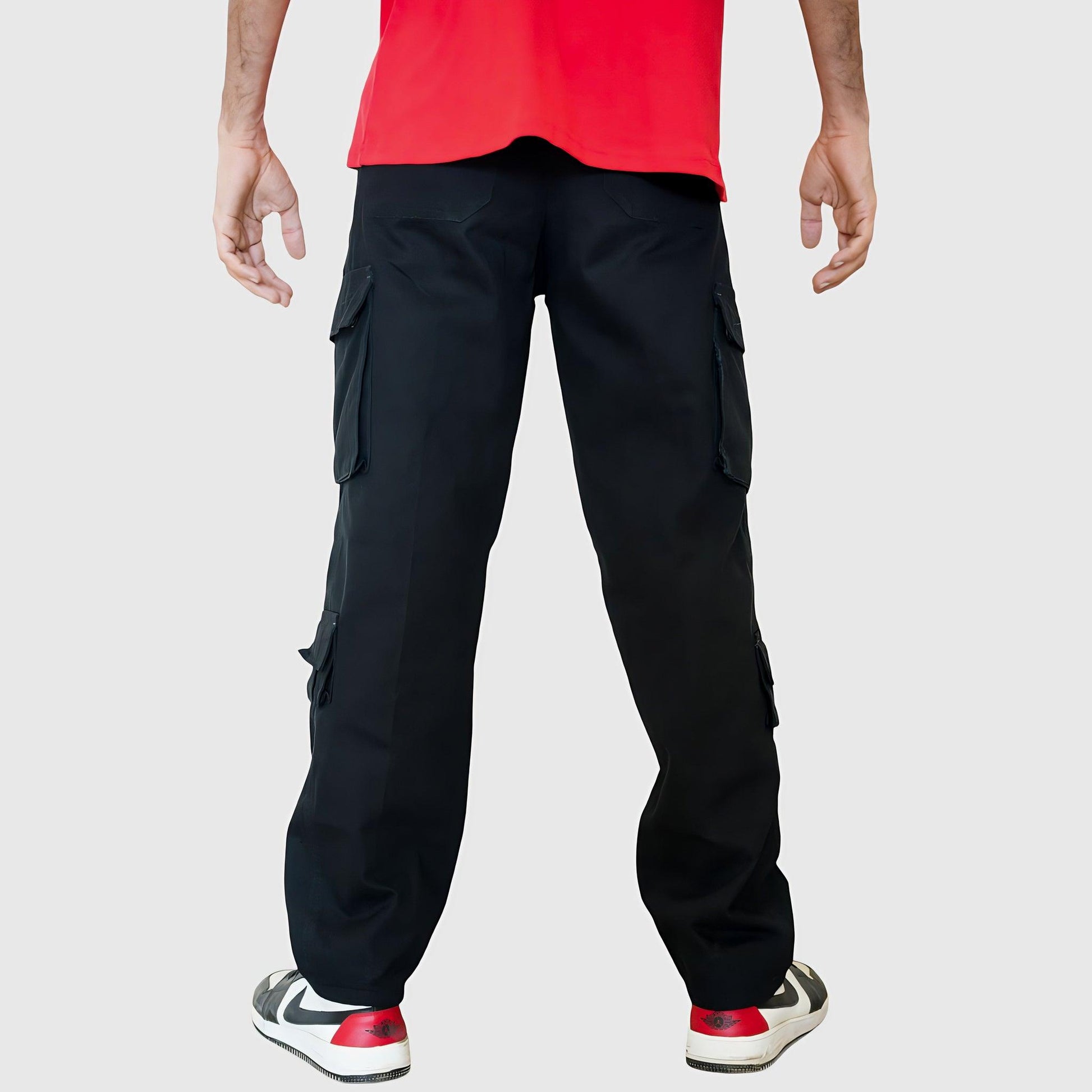 Black Unisex Relaxed Fit Cargo pants 8 pockets - Loopster