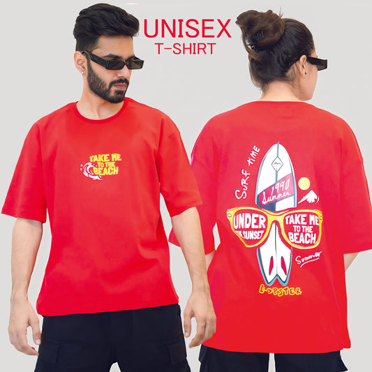 Red Unisex Relaxed Fit Beach Vibe T-shirt - Loopster