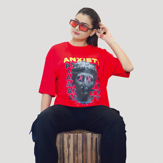 Red Unisex Relaxed Fit Anxiety T-shirt - Loopster