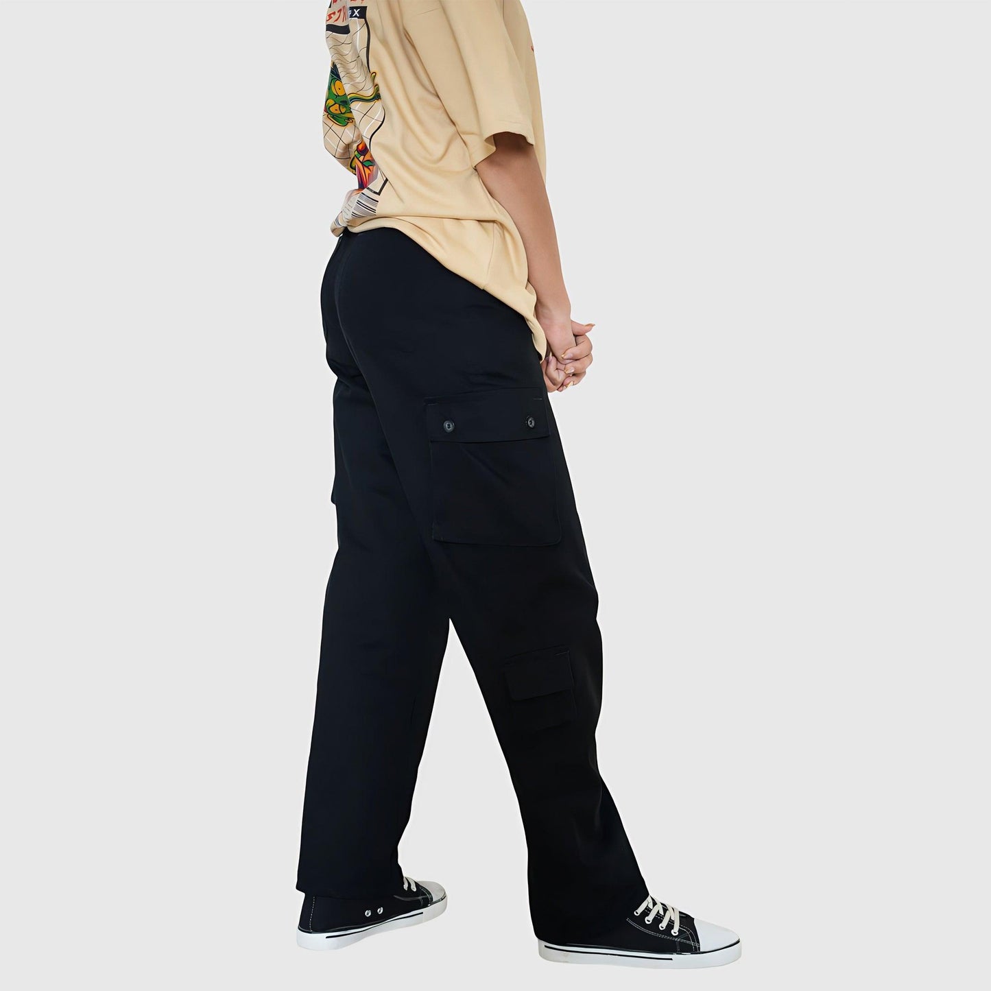 Black Unisex Relaxed Fit Cargo pants 8 pockets - Loopster