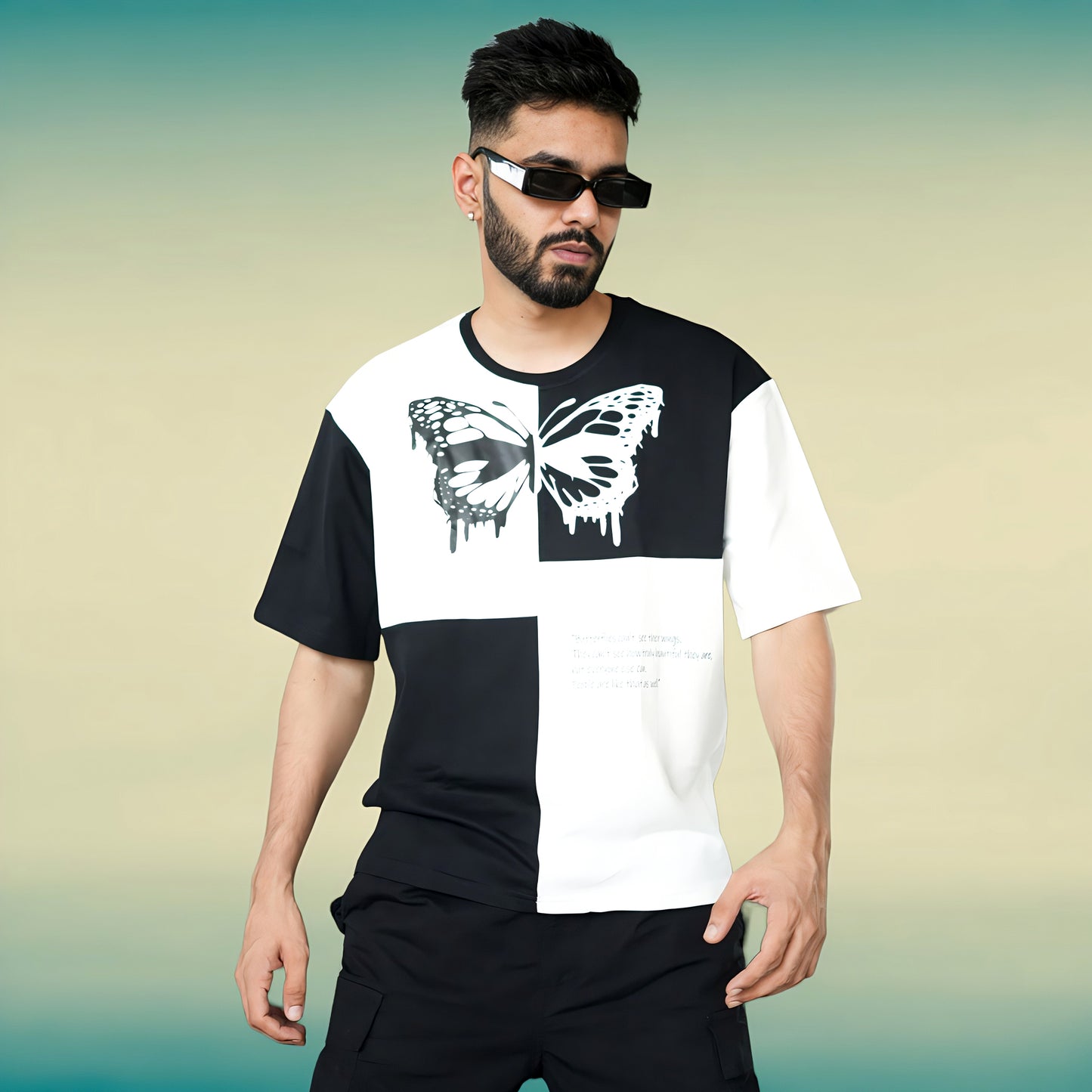 Black & White Premium Butterfly Relaxed Fit T-shirt (230 GSM) - Loopster