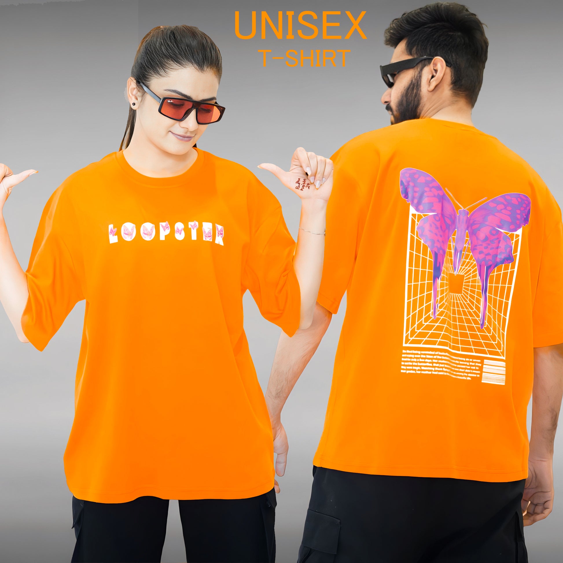 Orange Relaxed Fit Unisex Butterfly T-shirt - Loopster