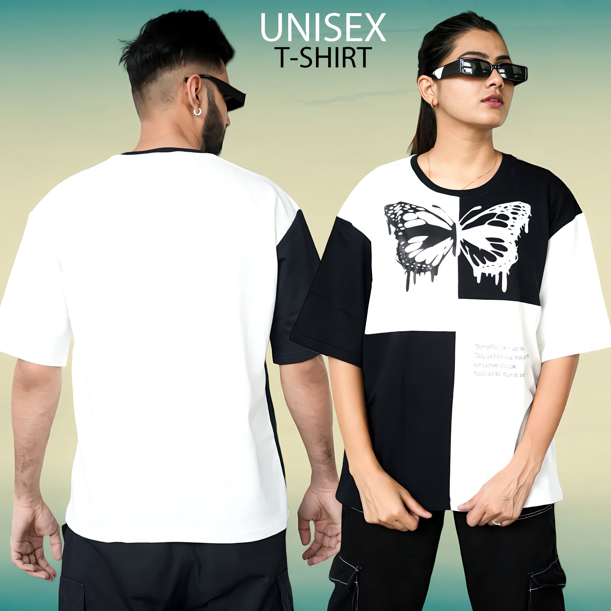 Black & White Premium Butterfly Relaxed Fit T-shirt (230 GSM) - Loopster