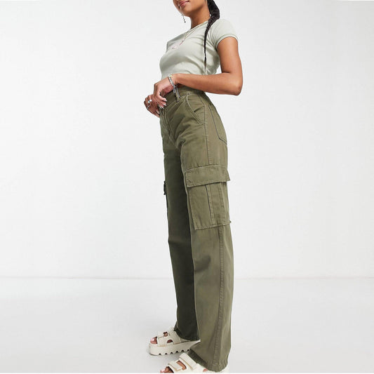 Female Olive Green Cargo Trousers (6 pockets) - Loopster