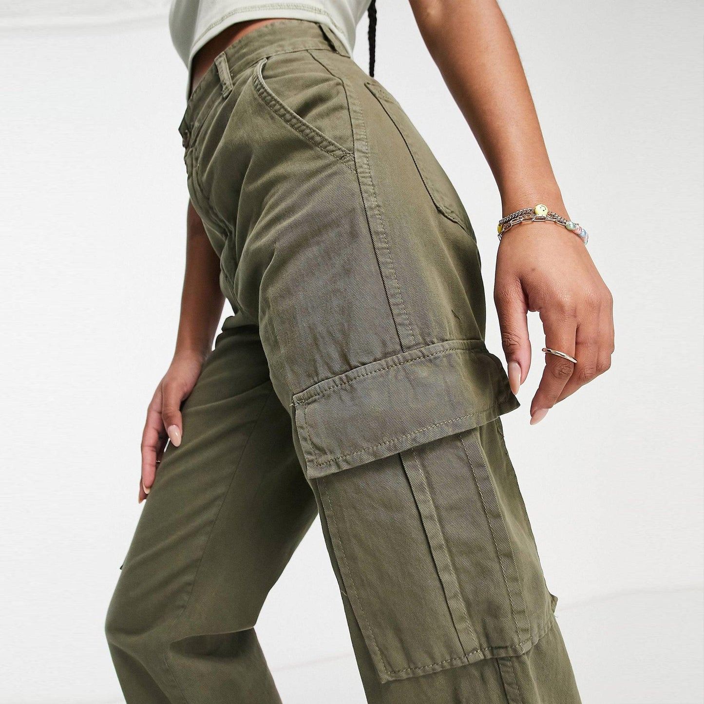 Female Olive Green Cargo Trousers (6 pockets) - Loopster