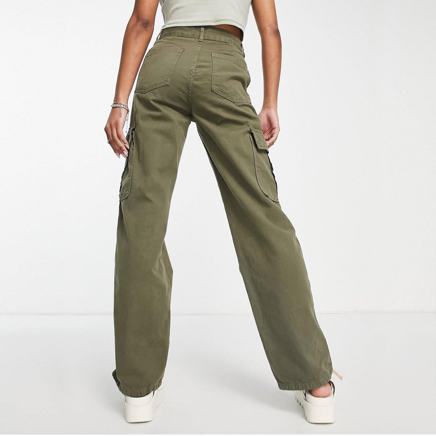 Female Olive Green Cargo Trousers (6 pockets) - Loopster