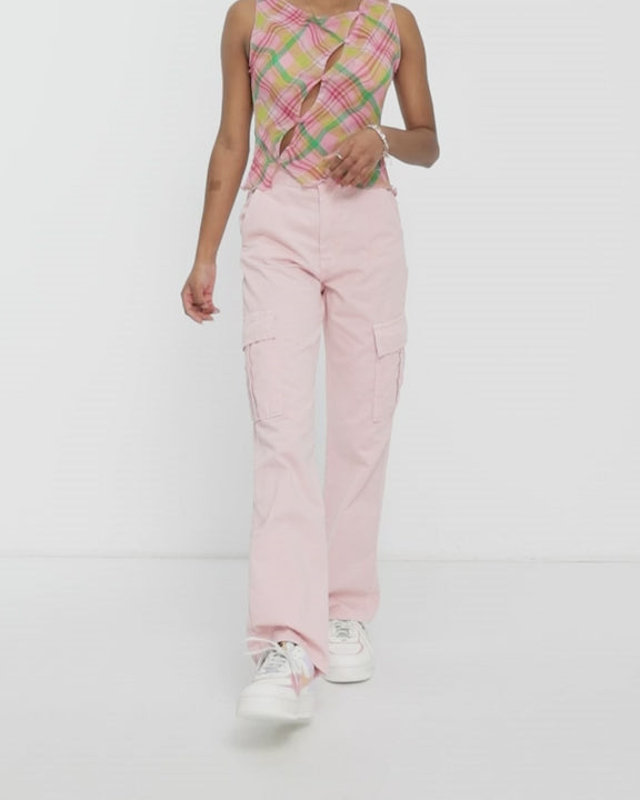 Mid Rise Pink Camo Twill Cargo Jeans | boohoo